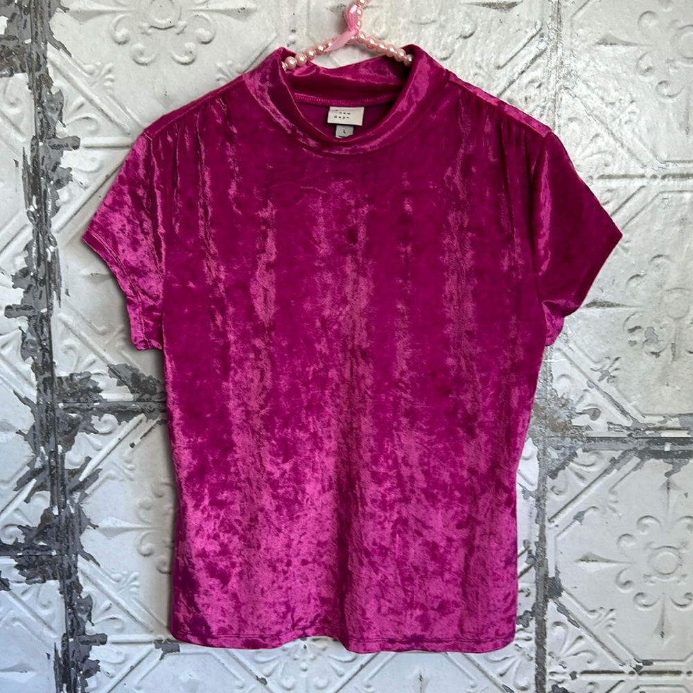 Zara Velvet Short-Sleeve Top in Fuchsia